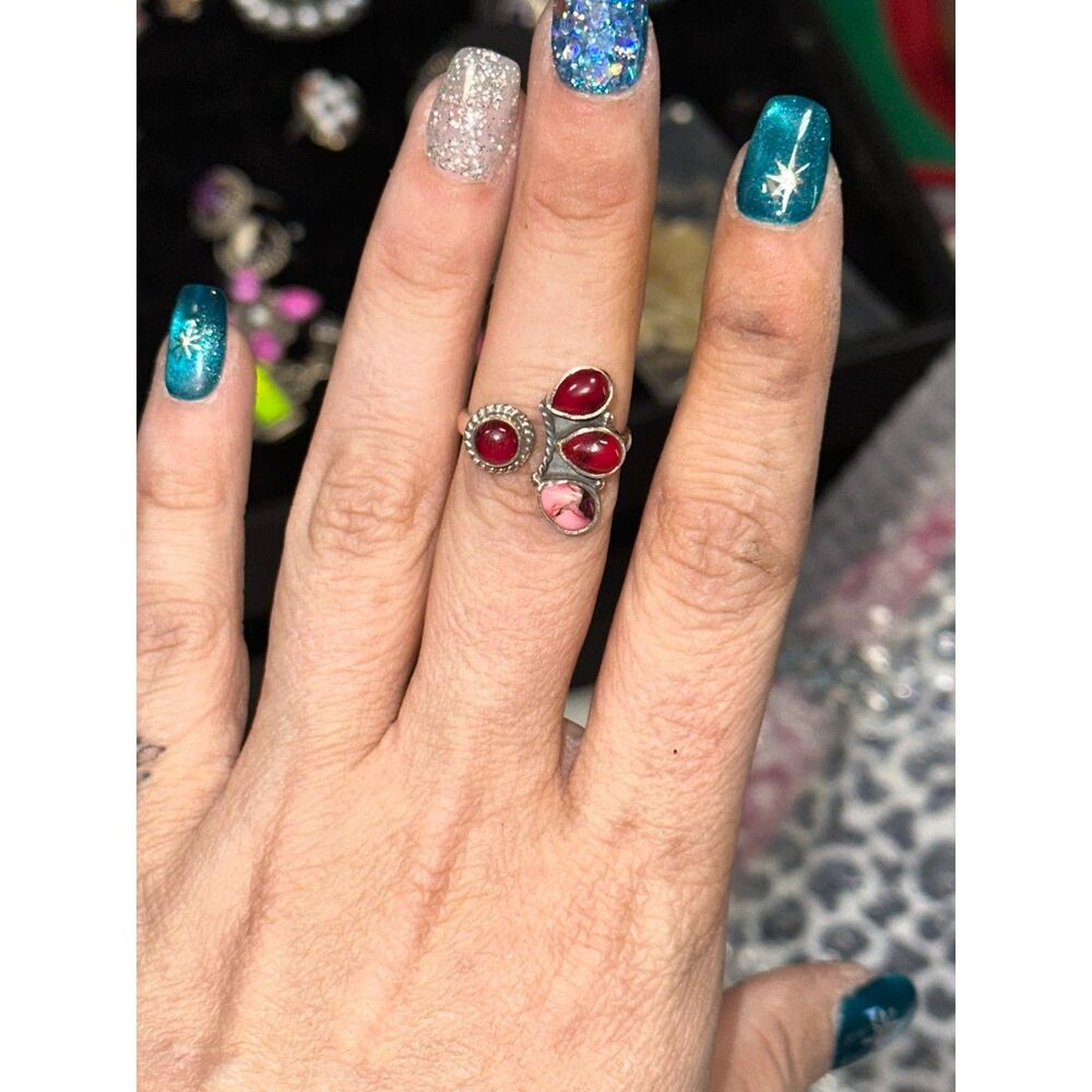 Red Rose Dahlia .925 Sterling Silver Bypass Ring Size 7
